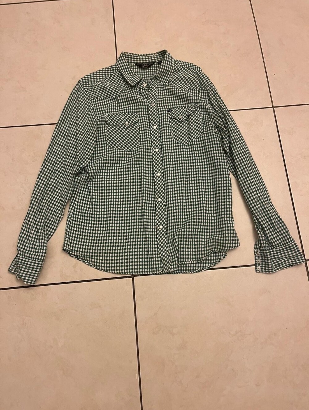 Men's Green Check pearl Snap Shirt, Vintage, Used